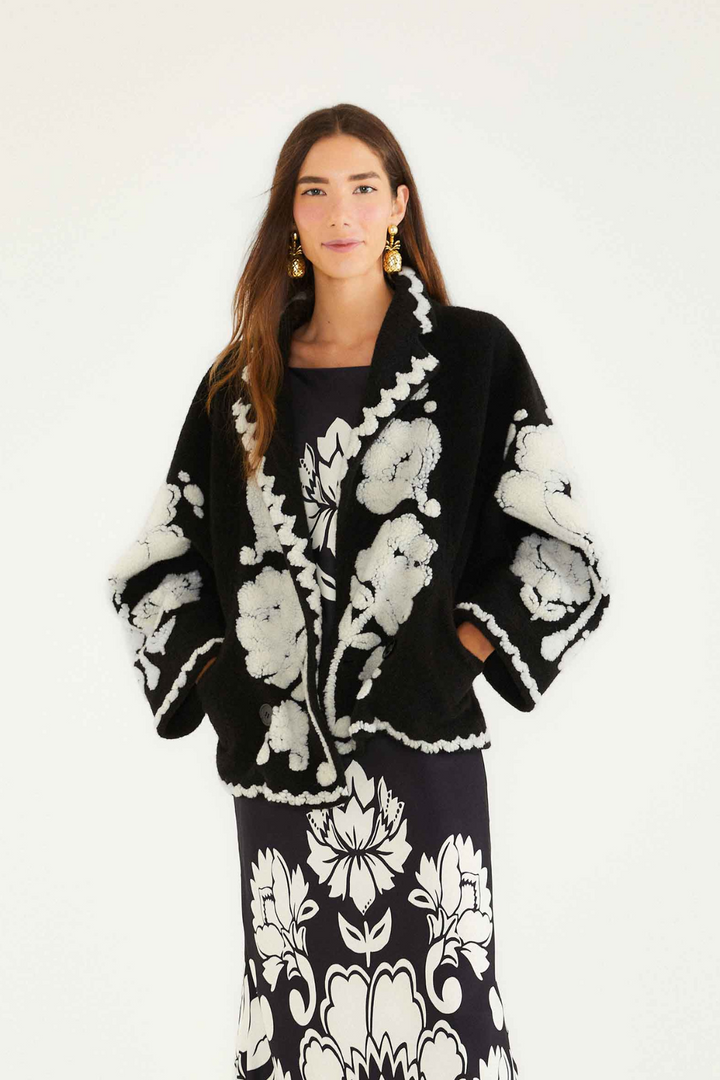 FARM RIO | FLORAL ARABESQUE FLEECE COAT