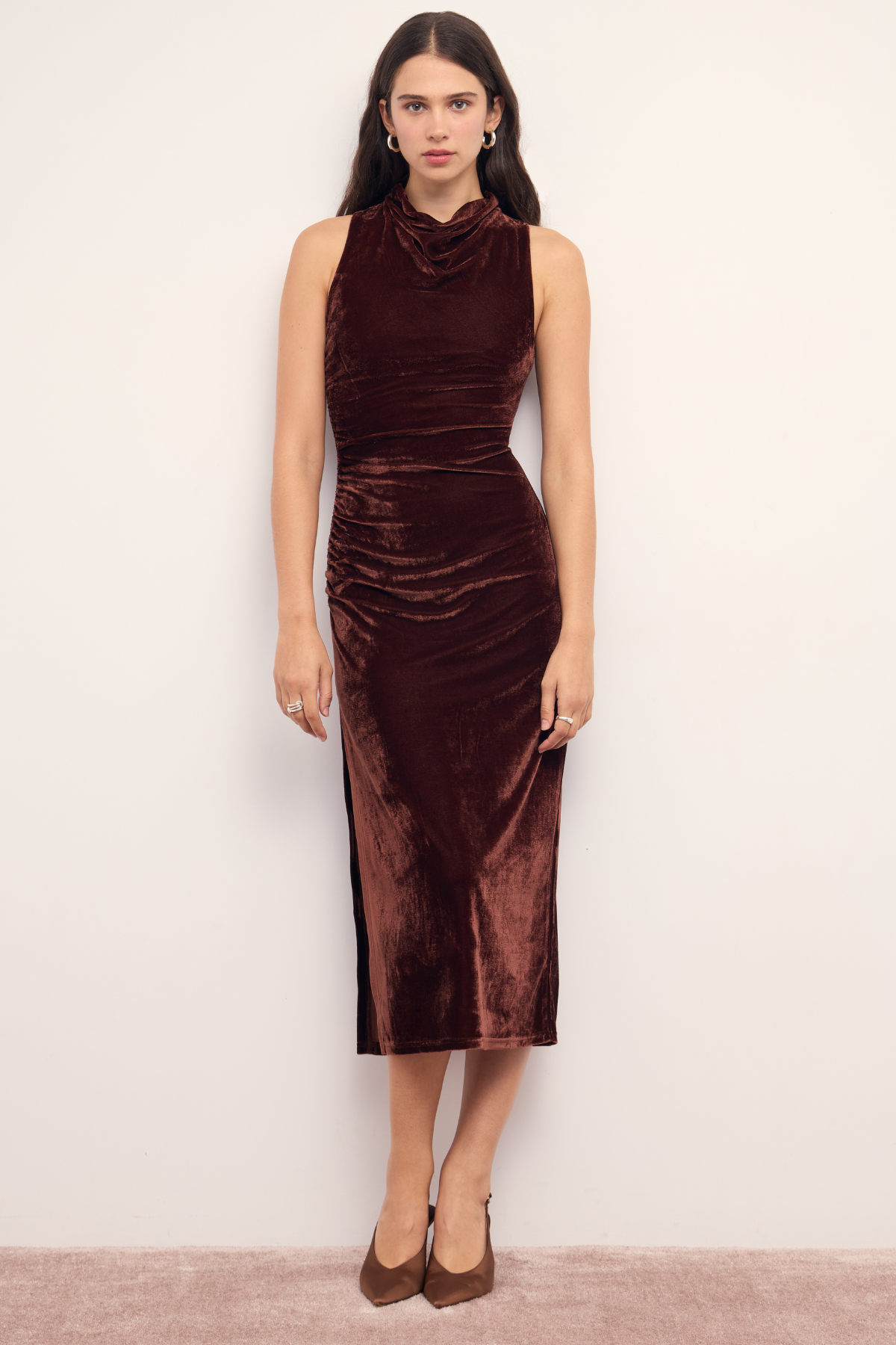 knee length dresses for ladies Baltic Born Womens Octavia Velvet Midi Dress | Cranberry