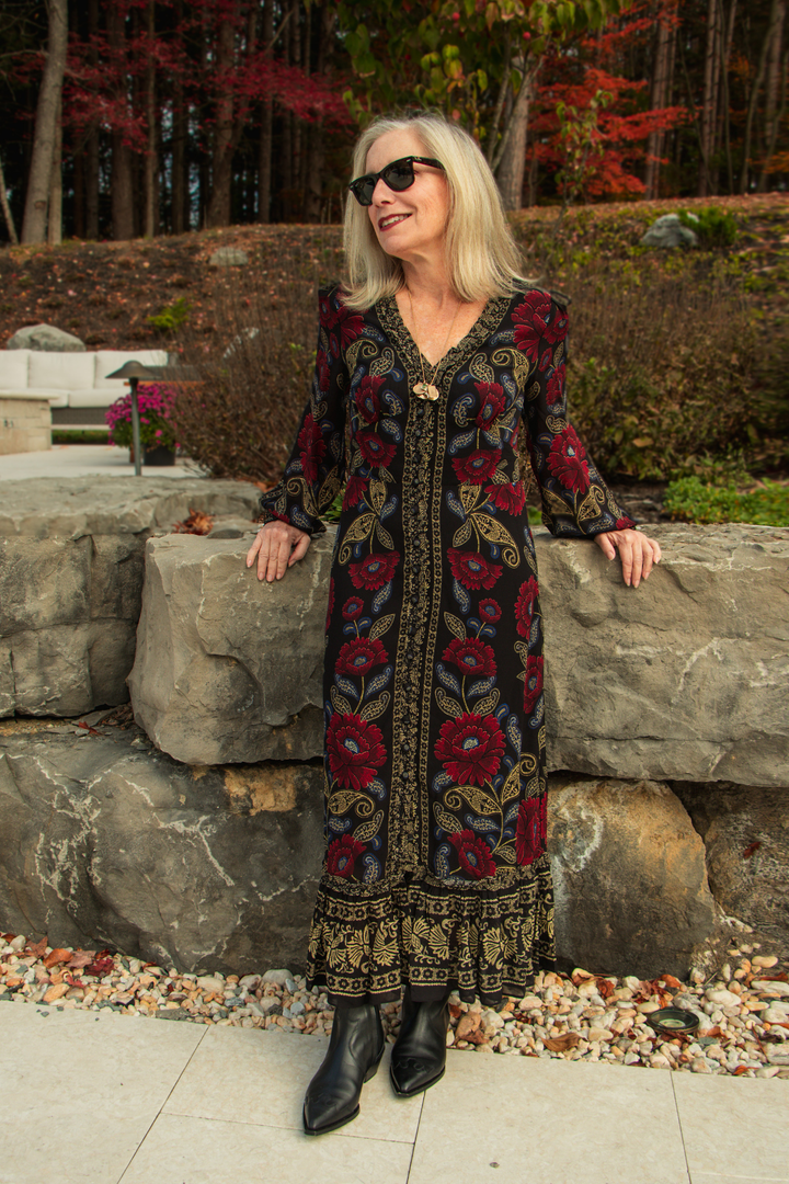 FARM RIO | VALENTINA BLACK MIDI DRESS