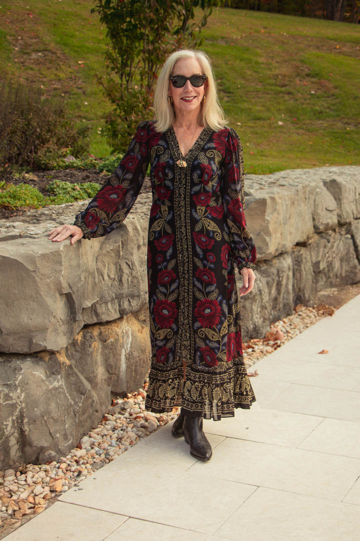 FARM RIO | VALENTINA BLACK MIDI DRESS