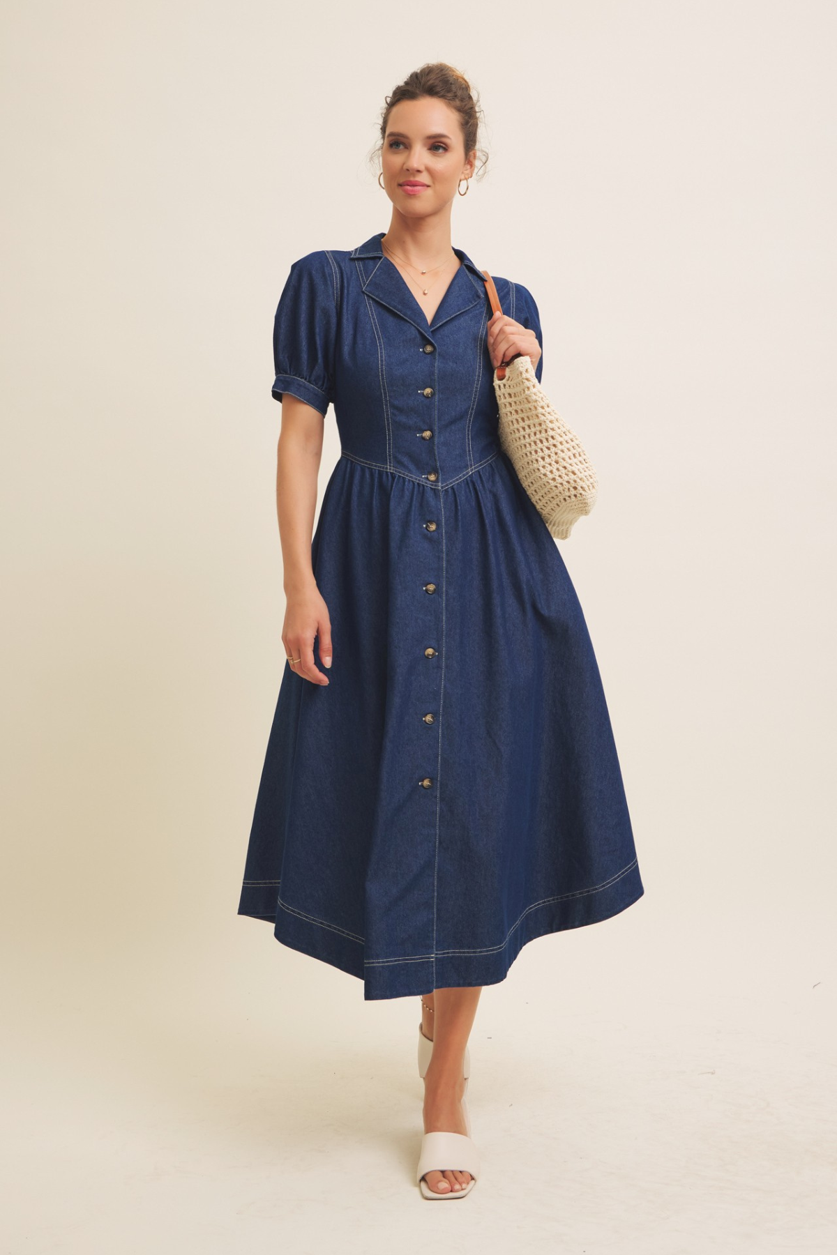 Dark Denim Fit Flare Dress Half & Half Boutique Dark Denim Fit Flare Dress Half & Half Boutique