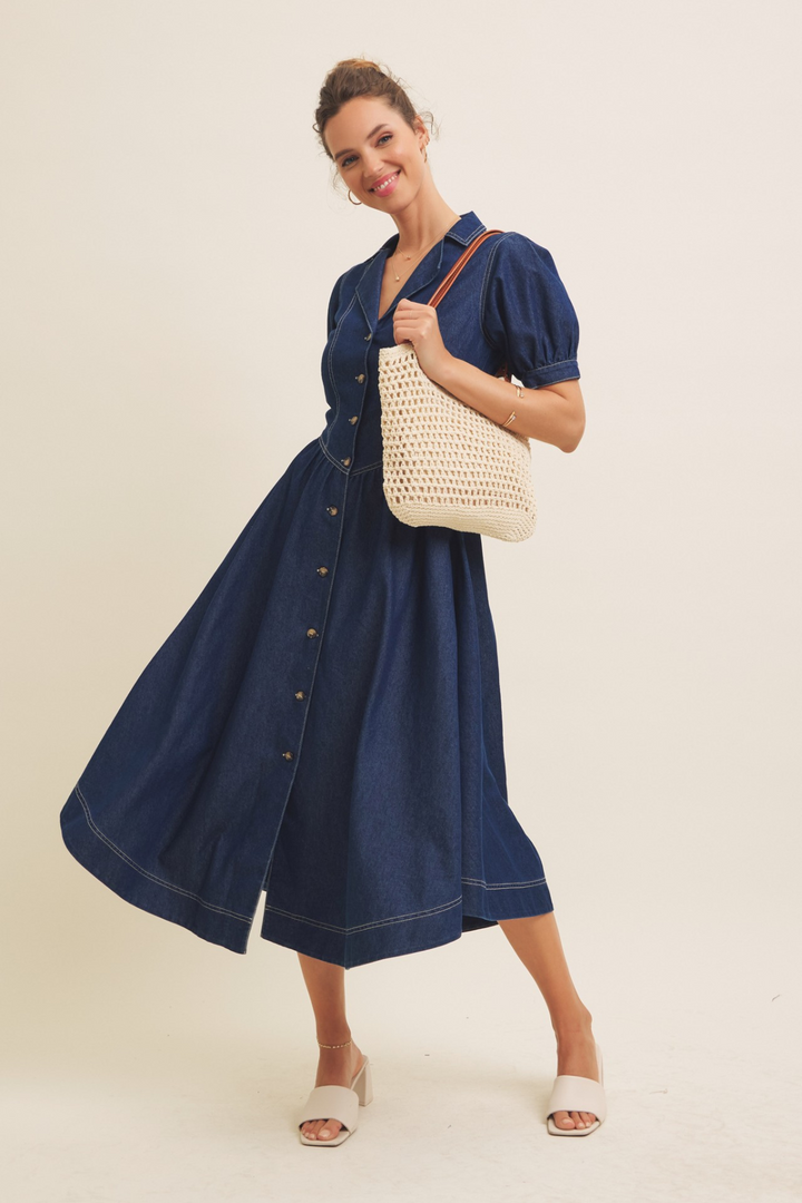 Dark Denim Fit Flare Dress