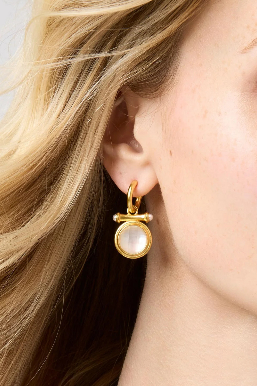 Bamboo Hoop & Charm Earring - Iridescent Clear Crystal