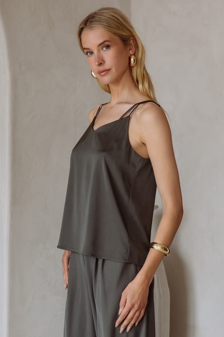 Olive Satin Tank