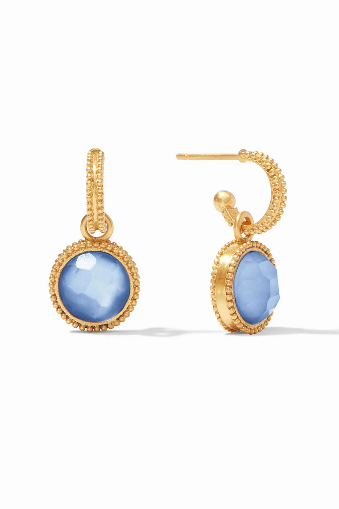 Fleur-de-Lis Hoop & Charm Earring - Chalcedony Blue