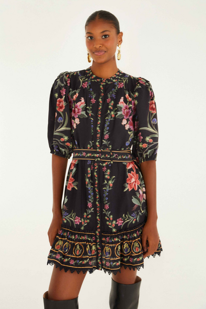 FARM RIO | BELLE GARDEN BLACK MINI DRESS