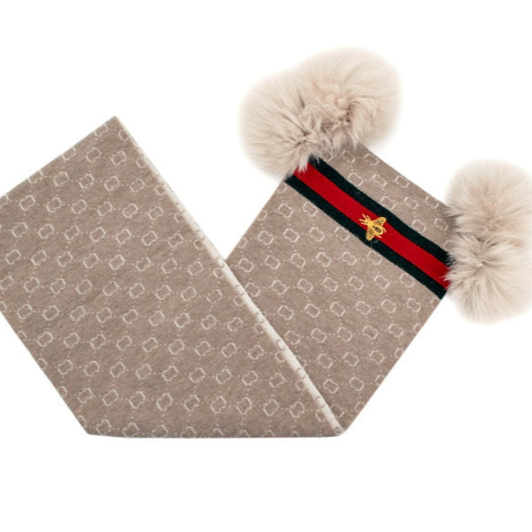 Beige Scarf Embroidered Bee