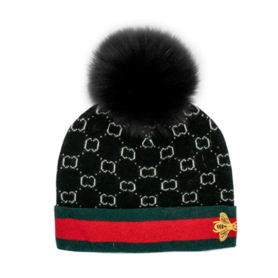 Black Beanie Embroidered Bee