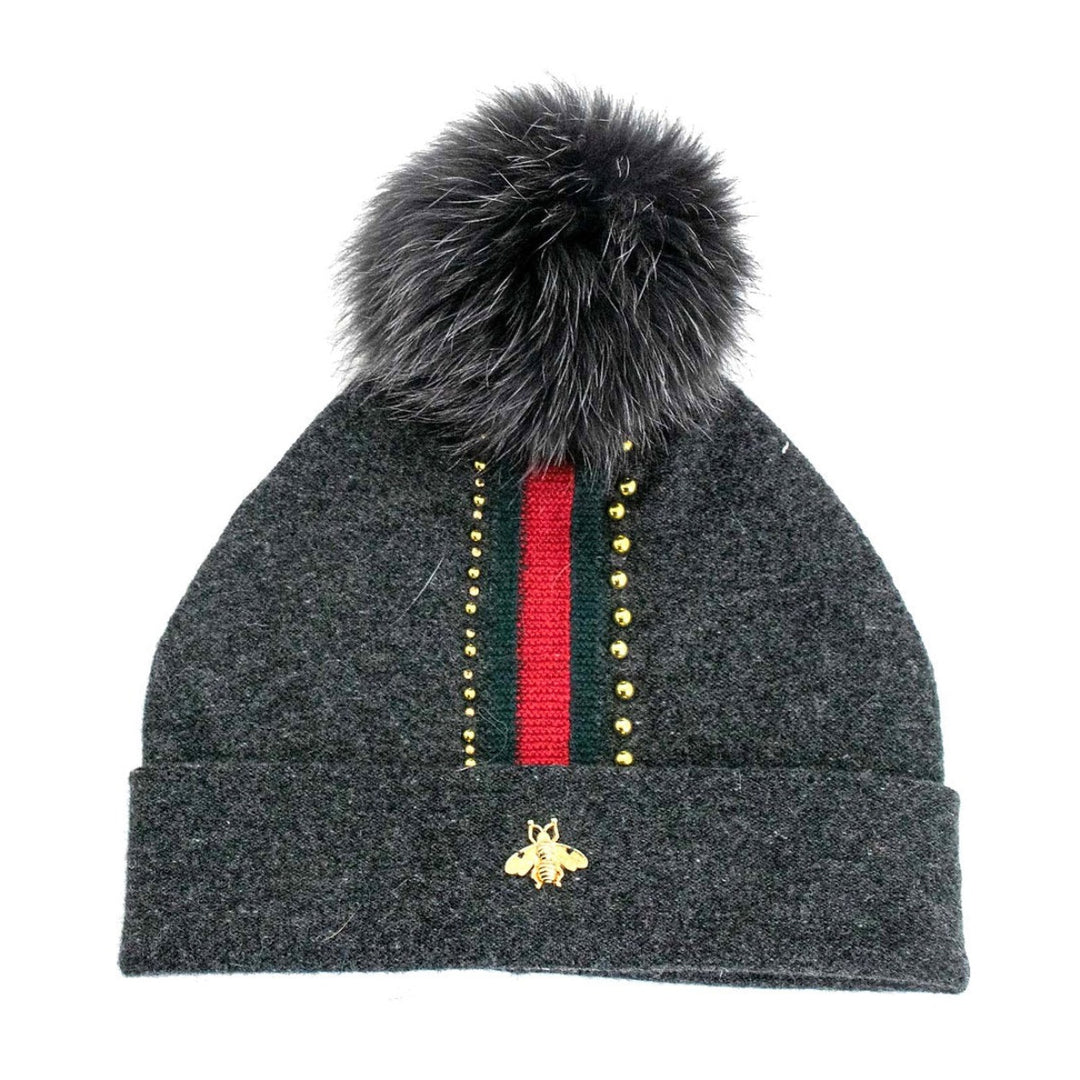 Charcoal Embellished Bee Beanie