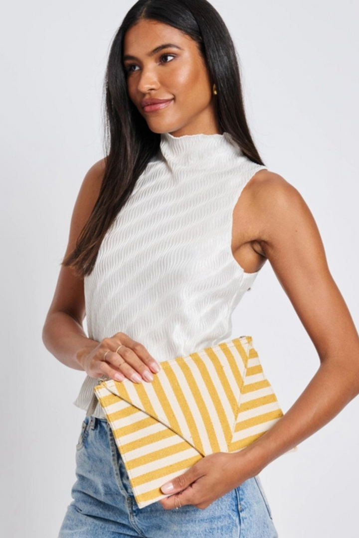 Barcelona Striped Clutch- Yellow