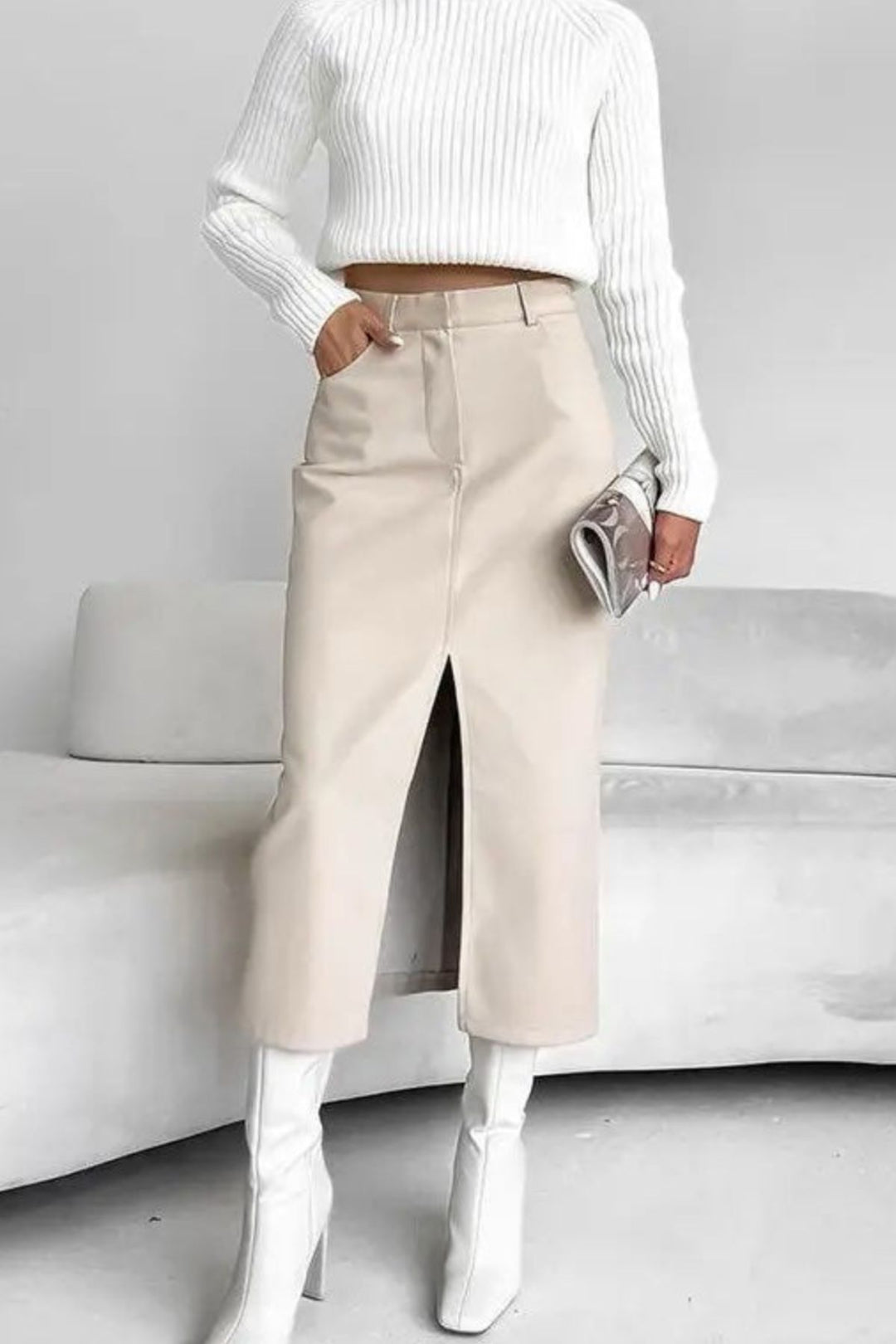 Reenie Faux Leather Midi Skirt