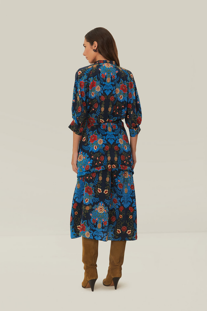 FARM RIO | ARABESQUE BLUE MIDI DRESS
