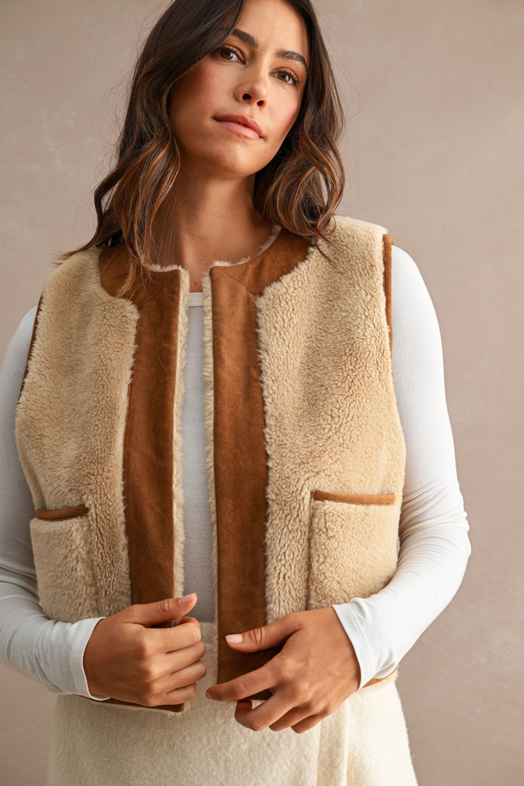 Round Neck Open Front Vest