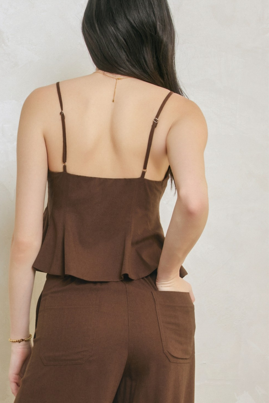 Brown Linen Peplum Top