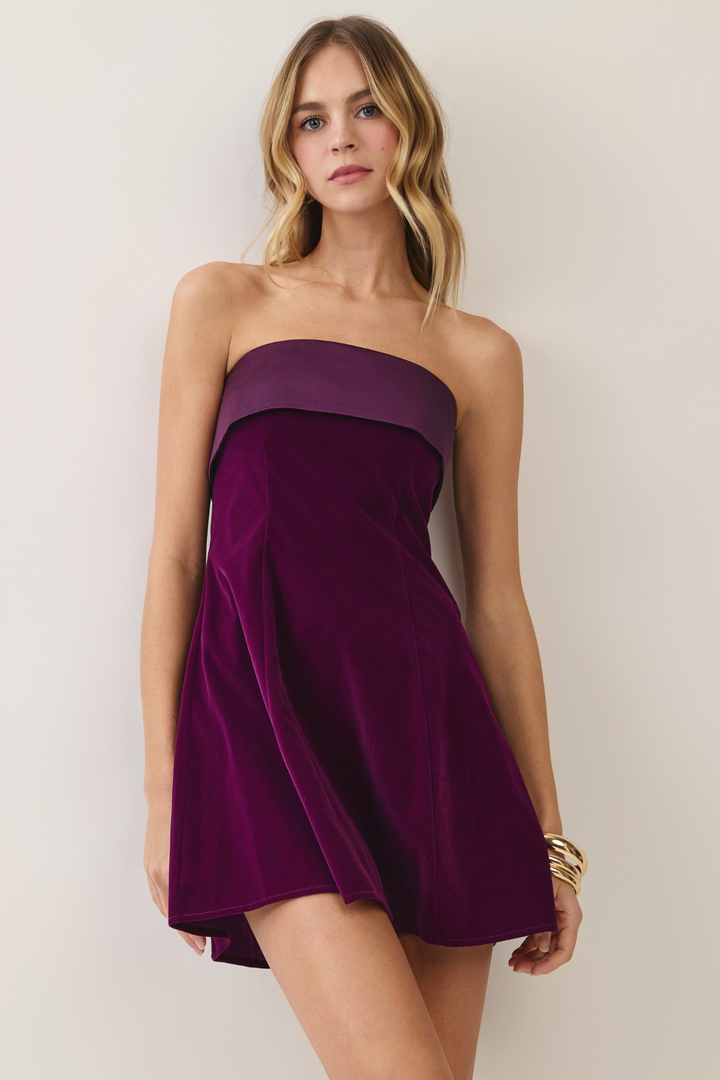 VELVET STRAPLESS MINI DRESS