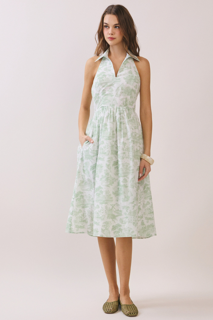 Minty Floral Collar Dress