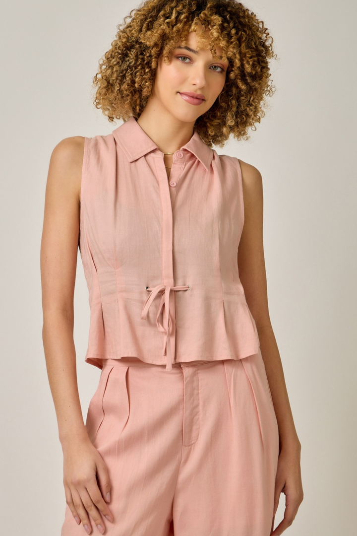 Blush Linen Pleated Top