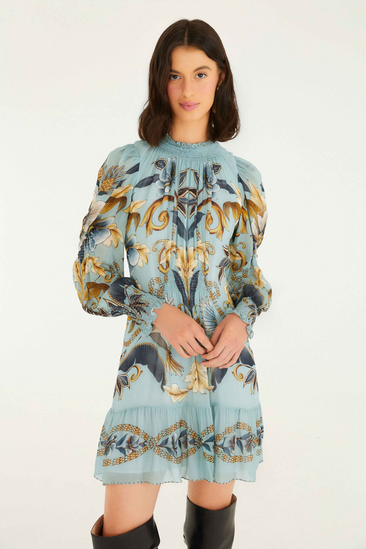 FARM RIO | SNAKE GARDEN LS MINI DRESS