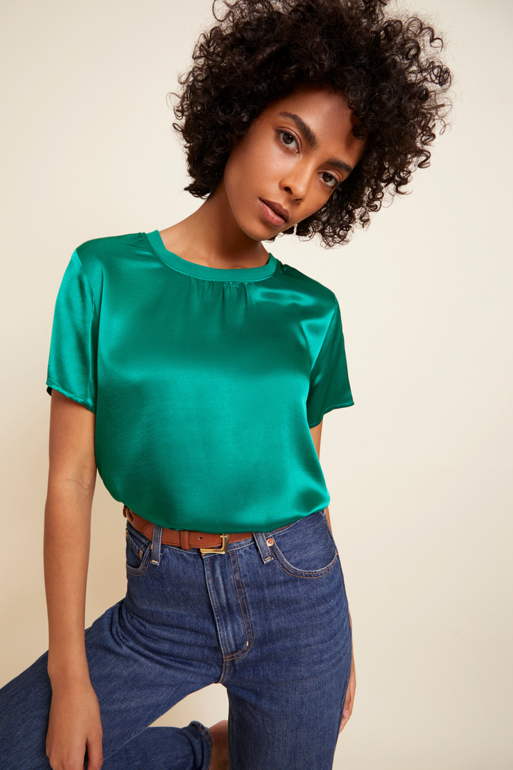NATION Marie Boxy Crop- Evergreen