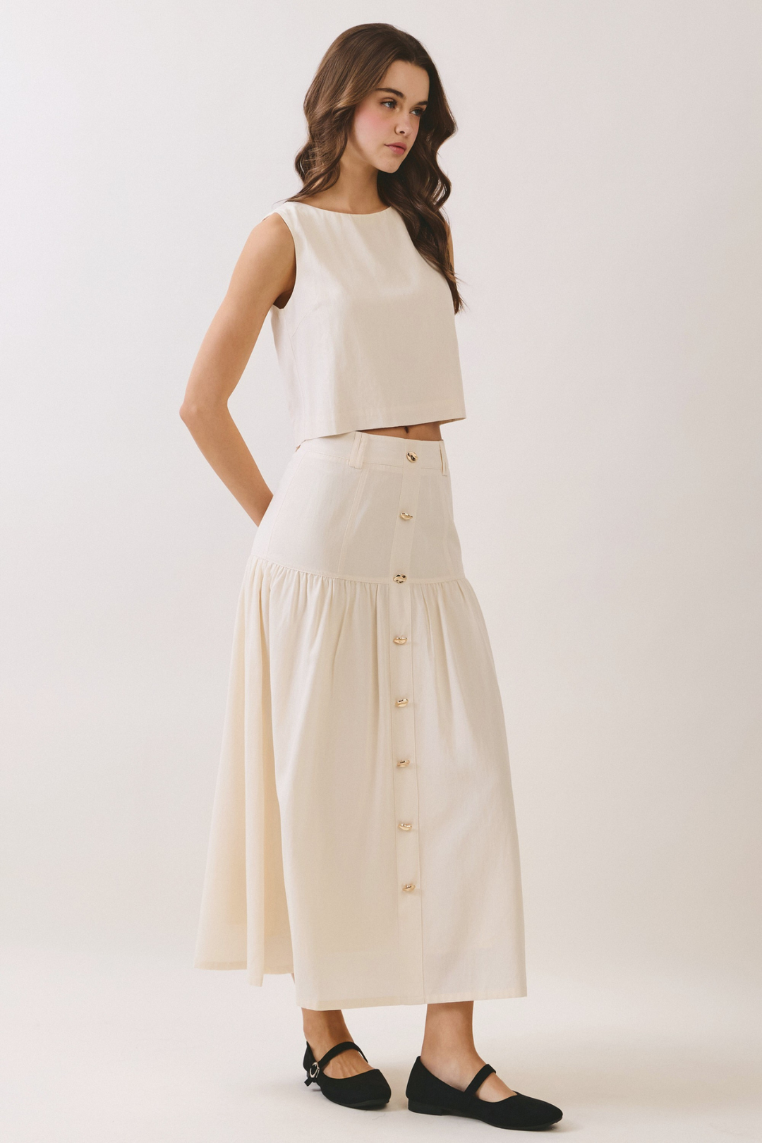 Cream Button Skirt