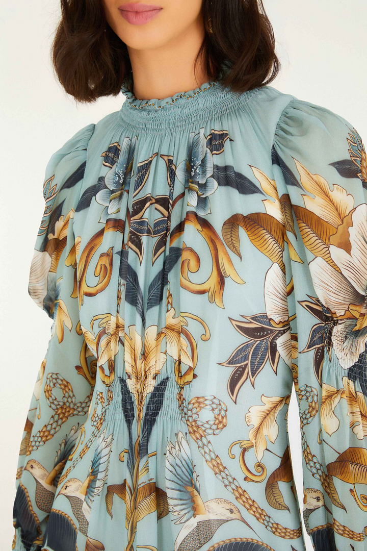 FARM RIO | SNAKE GARDEN LS MINI DRESS