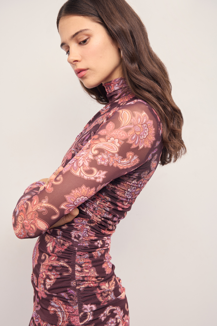 MINKPINK | PAISLEY ROUCHED MIDI DRESS