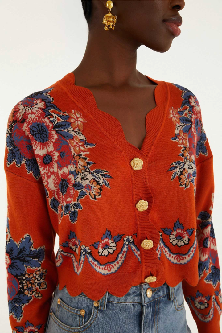 FARM RIO | VICTORIAN FLORAL KNIT CARDI