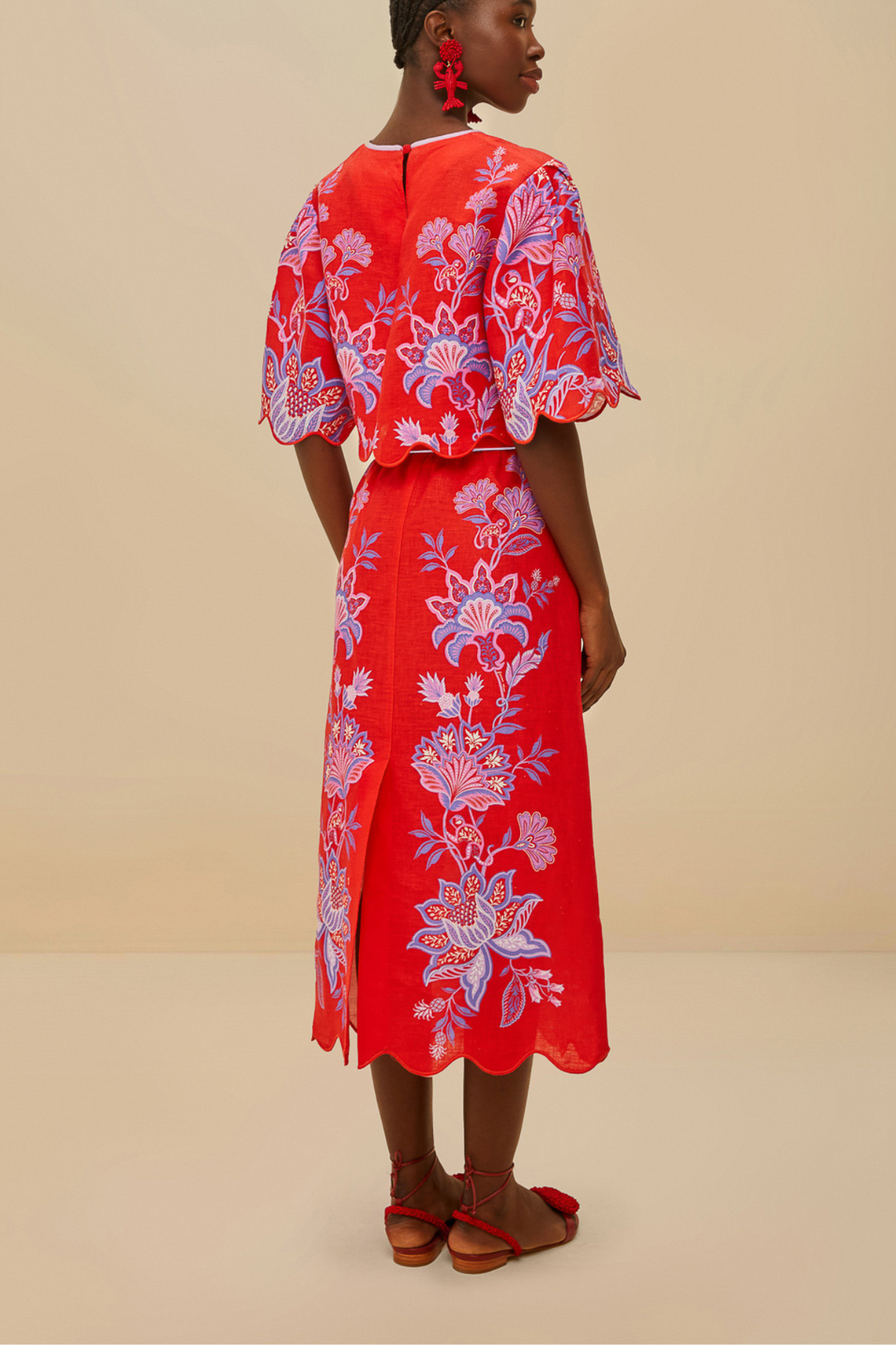 PORCELAIN GARDEN RED MIDI SKIRT