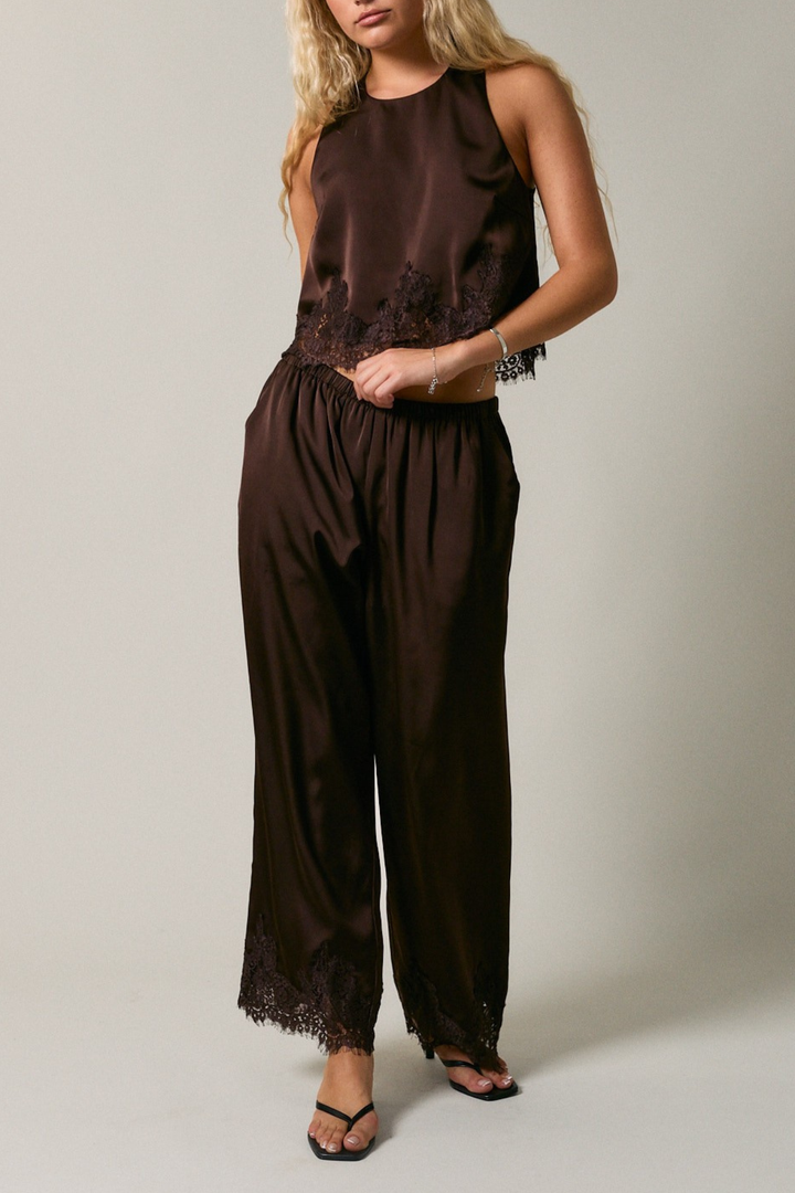 Halter Neck Lace Top - Brown