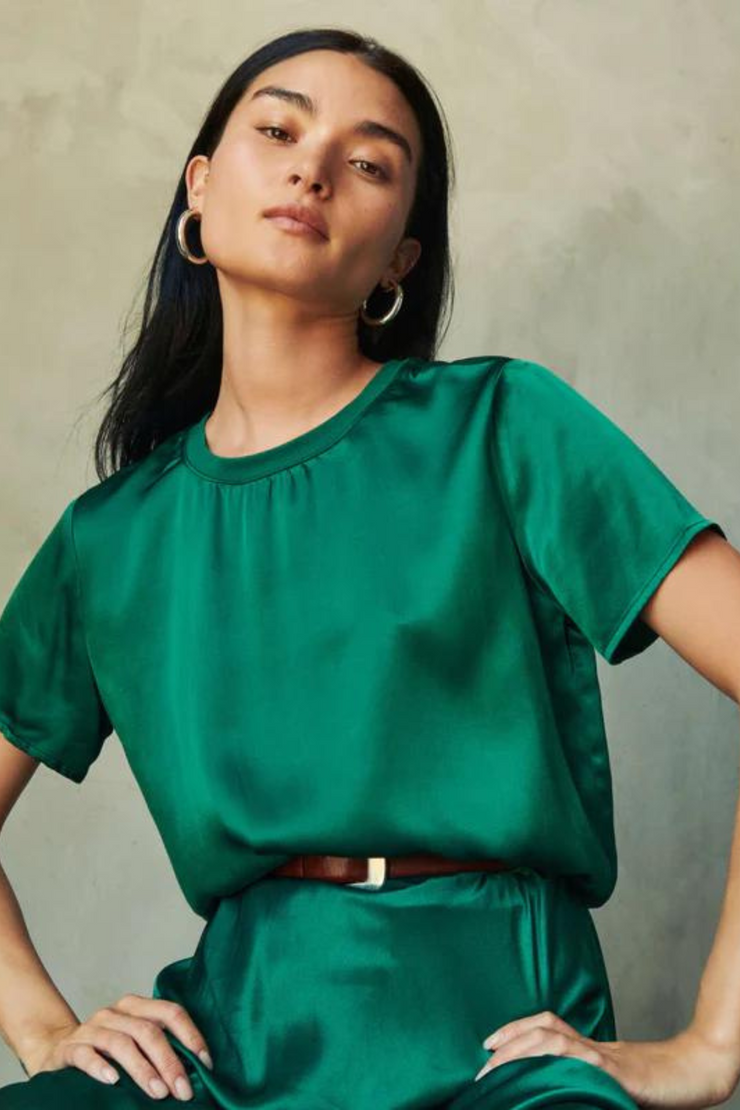NATION Marie Boxy Crop- Evergreen