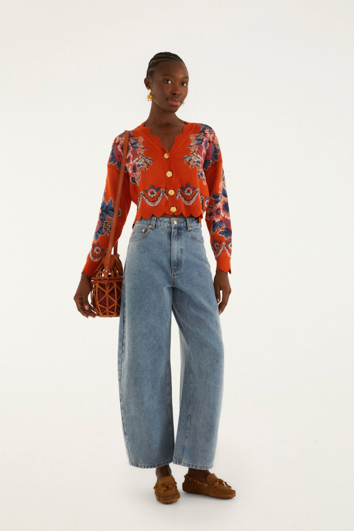 FARM RIO | VICTORIAN FLORAL KNIT CARDI