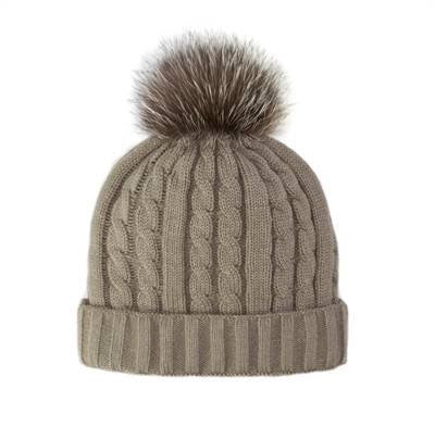 Taupe Fox Pom Beanie