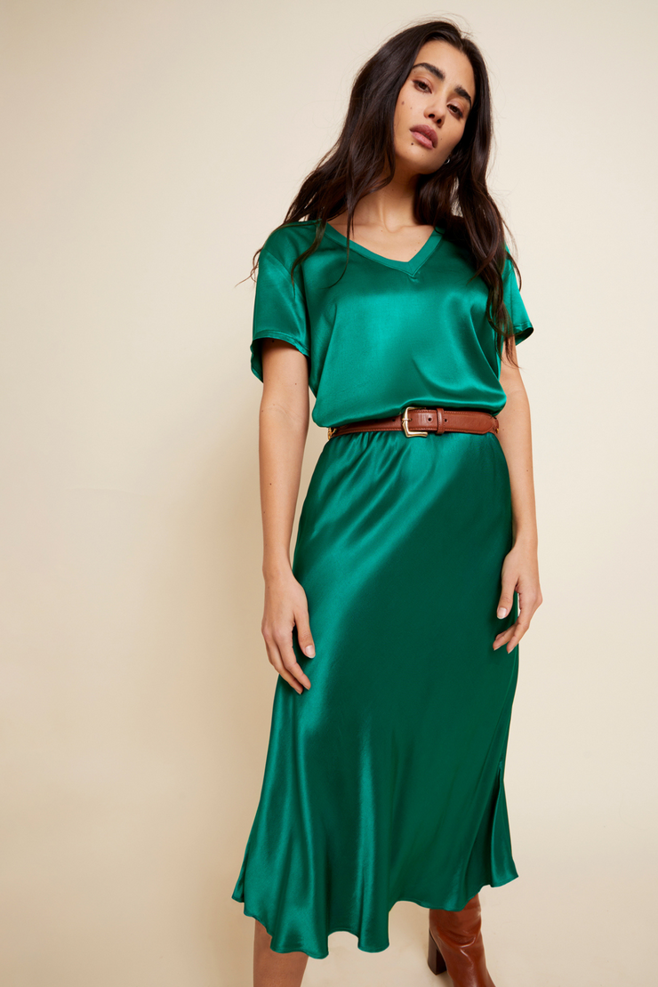 NATION Mabel Bias Skirt- Emerald
