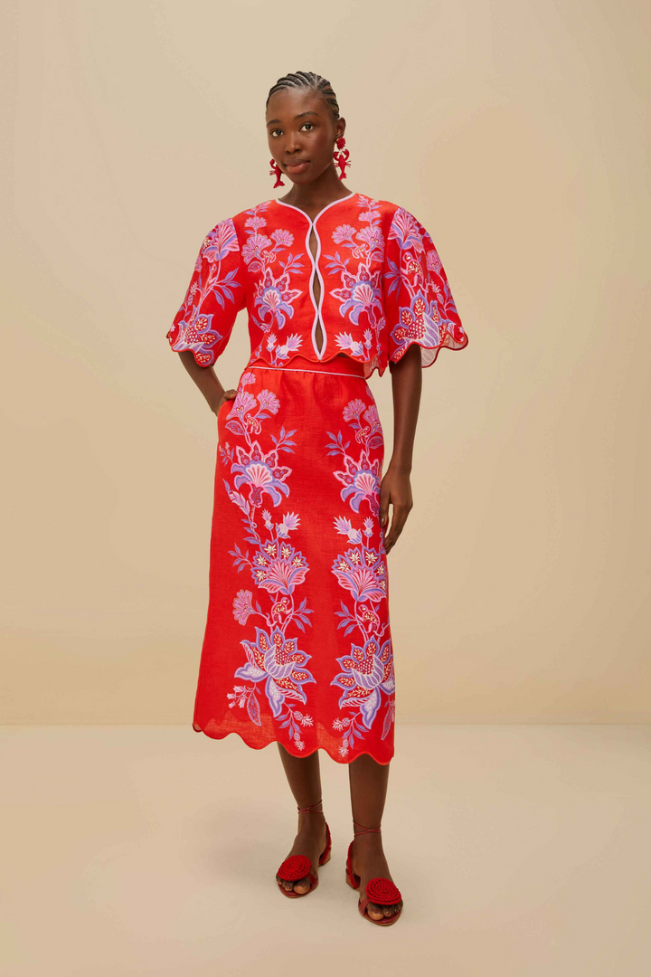 FARM RIO | PORCELAIN GARDEN RED BLOUSE