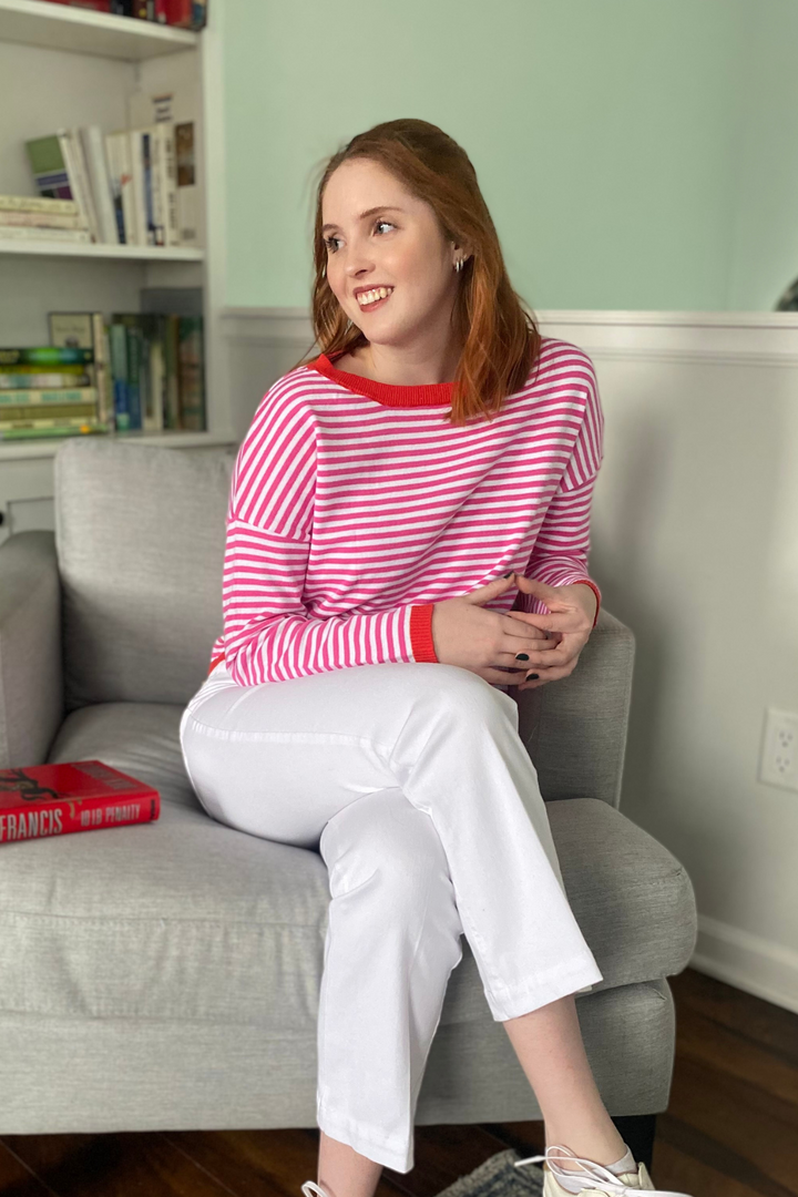 Pink Contrast Stripe Sweater