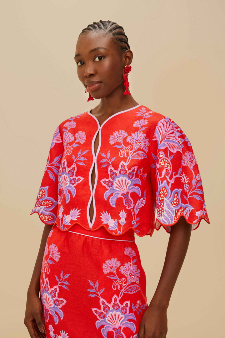 FARM RIO | PORCELAIN GARDEN RED BLOUSE