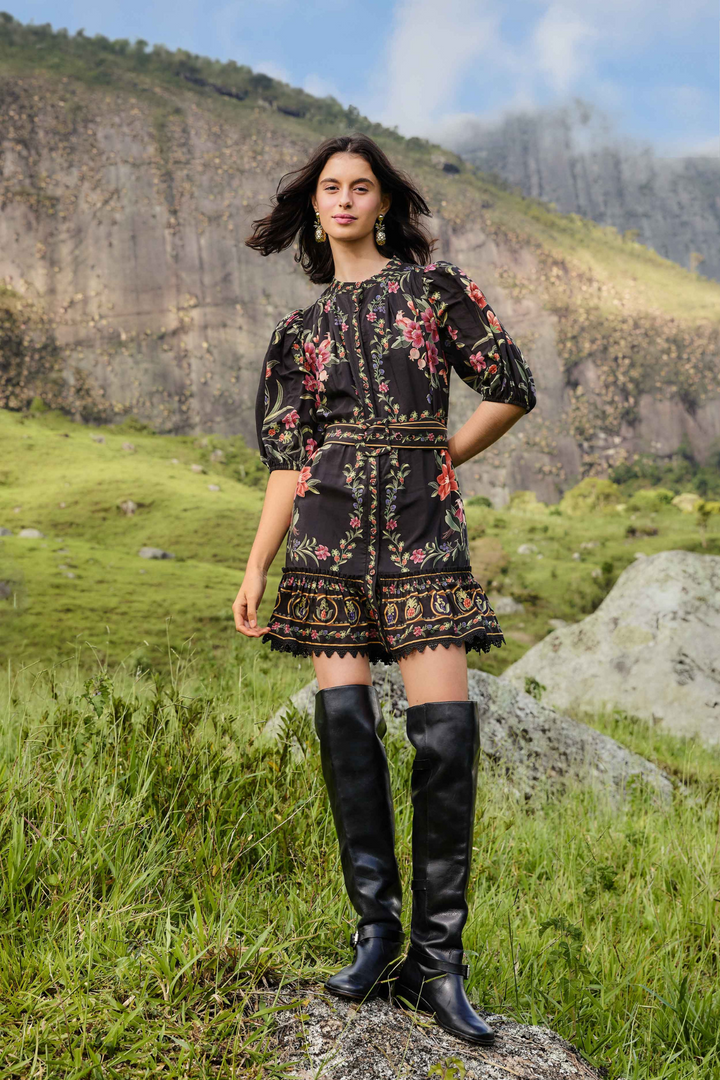 FARM RIO | BELLE GARDEN BLACK MINI DRESS