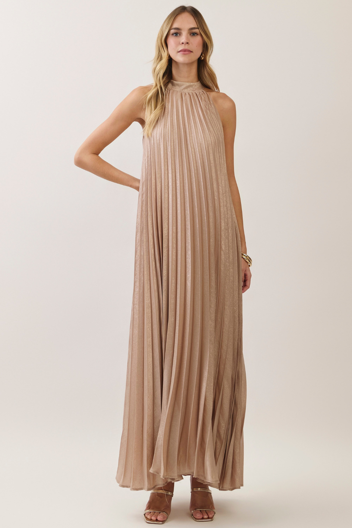 PLEATED HALTER DRESS