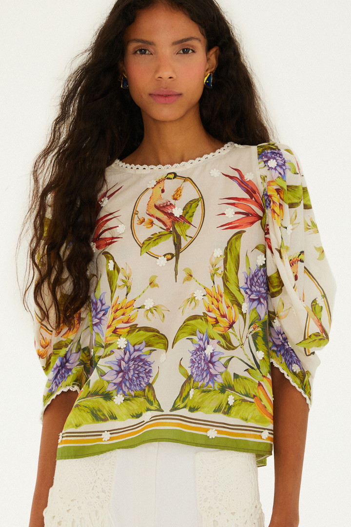 FARM RIO | TROPICAL SCARF GREEN BLOUSE