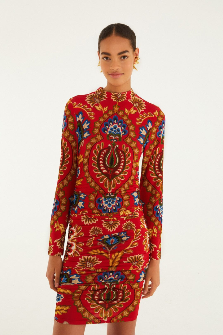 FARM RIO| FOLK TAPESTRY RED MINI DRESS