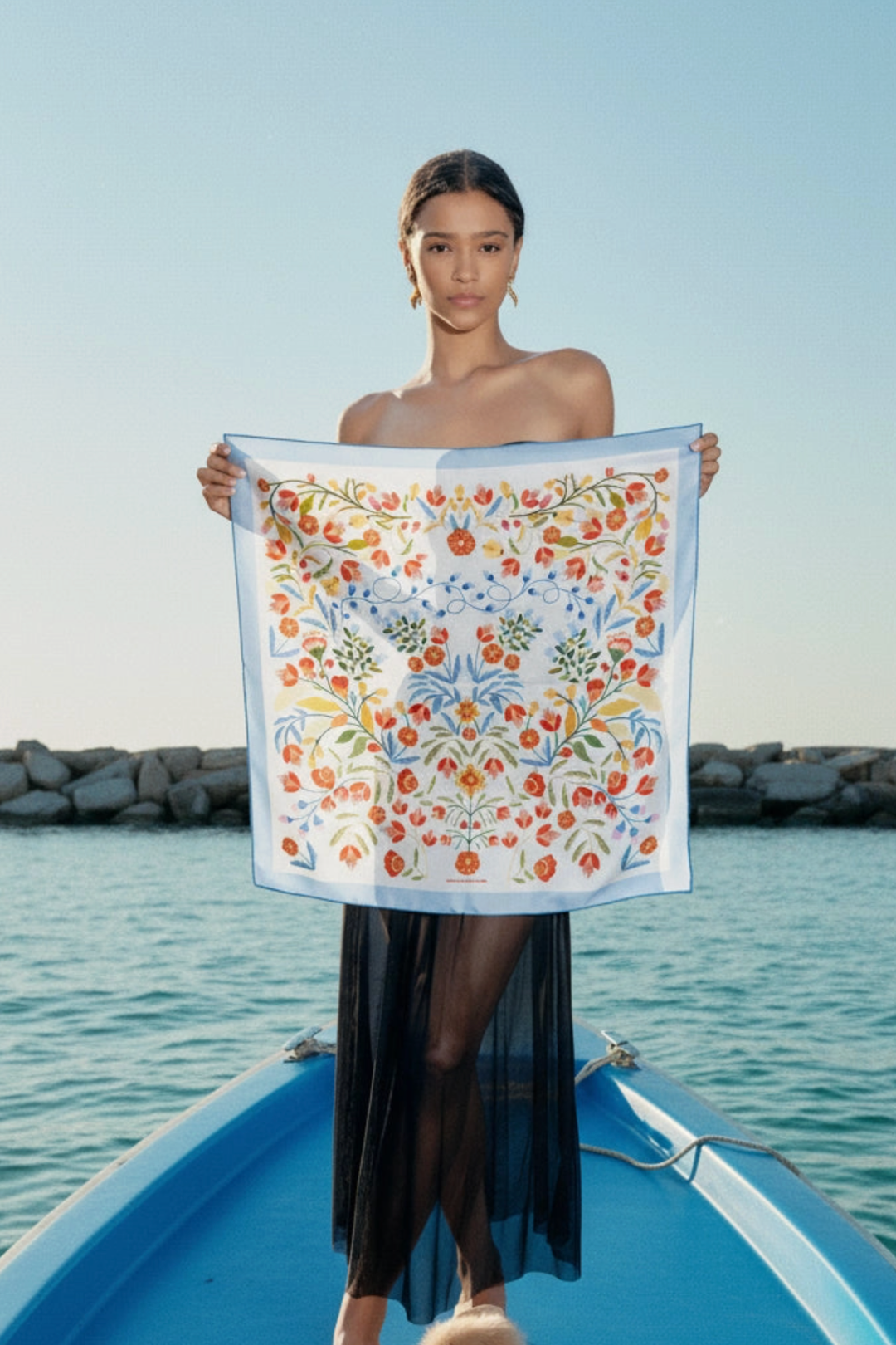Porcelain Jardin Double Sided Silk Scarf