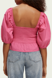 SCOTCH & SODA Smocked Puff Sleeve Top- Pink Punch