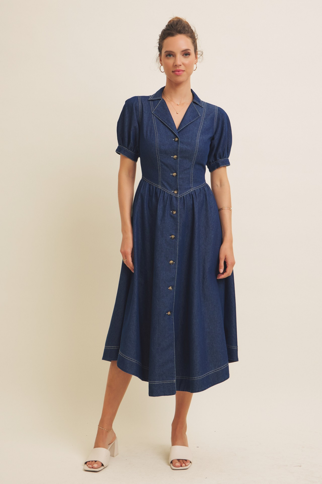 Dark Denim Fit Flare Dress Half & Half Boutique Dark Denim Fit Flare Dress Half & Half Boutique