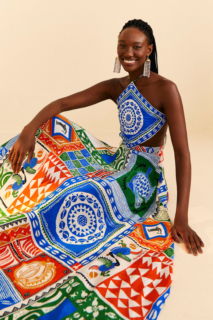 Farm Rio Off-White Pitta Colors Maxi Dress