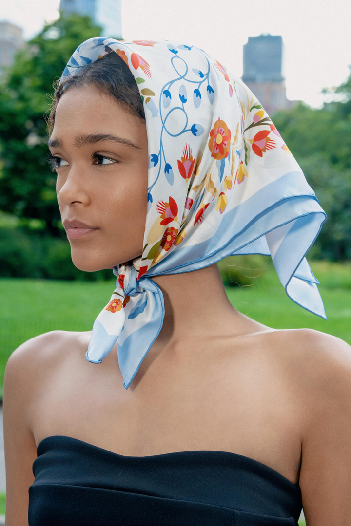 Porcelain Jardin Double Sided Silk Scarf