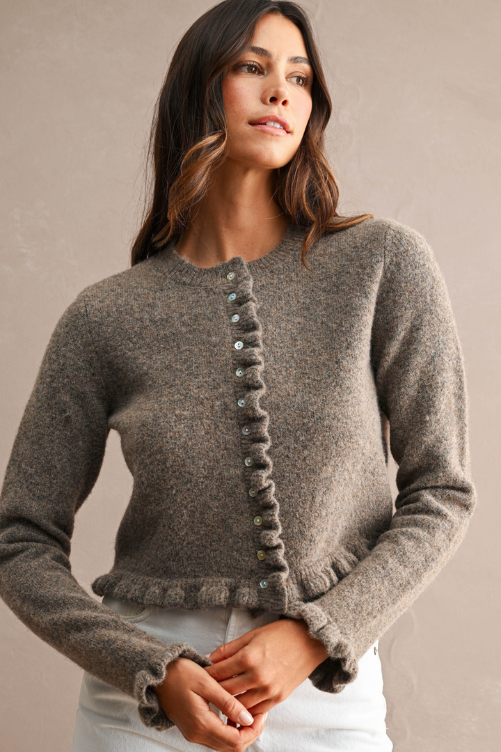 Knit Long Sleeve Ruffle Cropped Cardigan