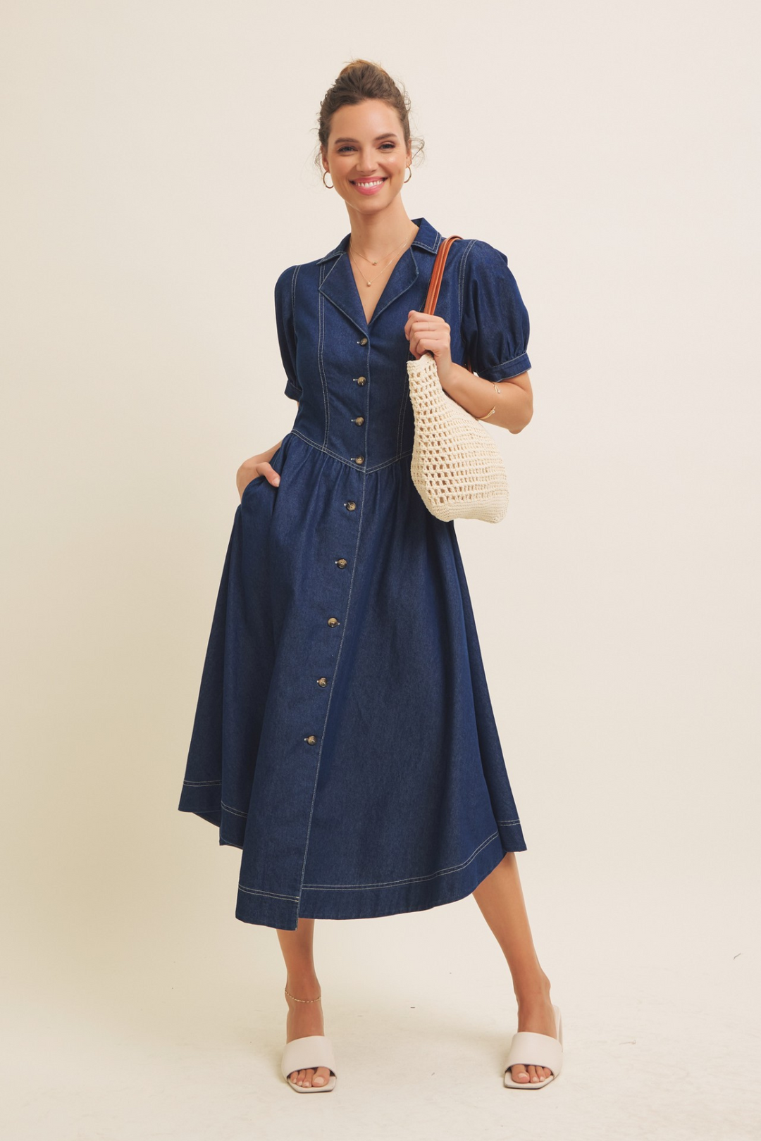 Dark Denim Fit Flare Dress Half & Half Boutique Dark Denim Fit Flare Dress Half & Half Boutique