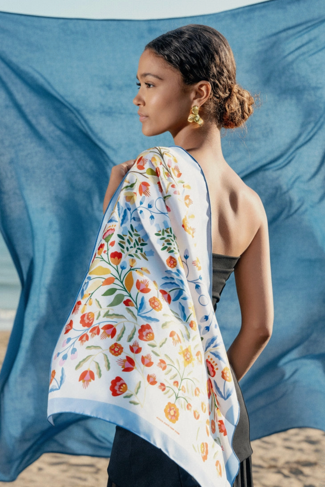 Porcelain Jardin Double Sided Silk Scarf