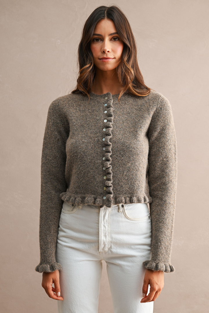 Knit Long Sleeve Ruffle Cropped Cardigan