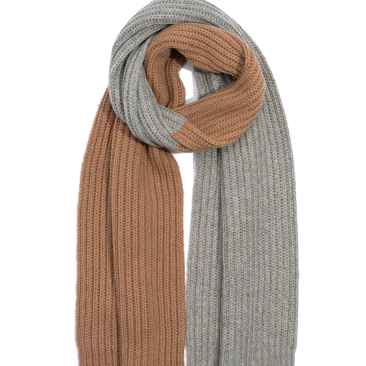 ECHO | Colorbblock Rib Scarf- Camel/ Gray